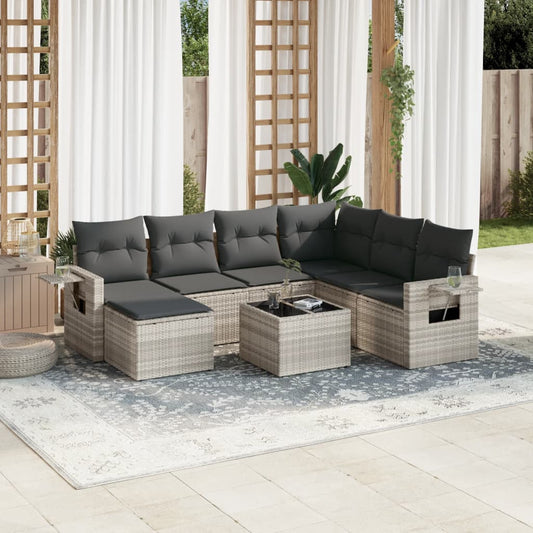 8-tlg. Garten-Sofagarnitur mit Kissen Hellgrau Poly Rattan - Pazzar.ch