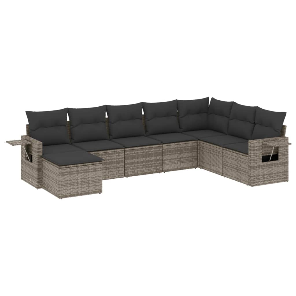 8-tlg. Garten-Sofagarnitur mit Kissen Grau Poly Rattan - Pazzar.ch