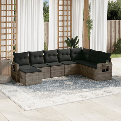 8-tlg. Garten-Sofagarnitur mit Kissen Grau Poly Rattan - Pazzar.ch