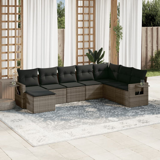 8-tlg. Garten-Sofagarnitur mit Kissen Grau Poly Rattan - Pazzar.ch
