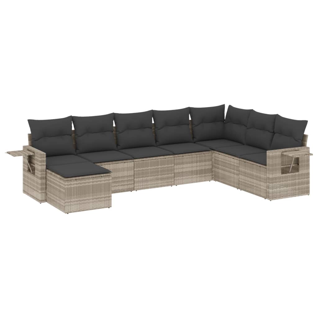 8-tlg. Garten-Sofagarnitur mit Kissen Hellgrau Poly Rattan - Pazzar.ch