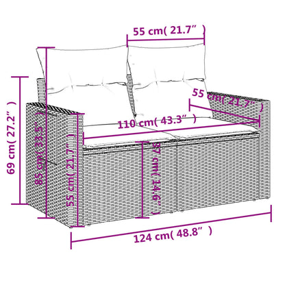 8-tlg. Garten-Sofagarnitur mit Kissen Hellgrau Poly Rattan - Pazzar.ch