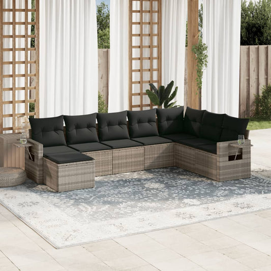 8-tlg. Garten-Sofagarnitur mit Kissen Hellgrau Poly Rattan - Pazzar.ch