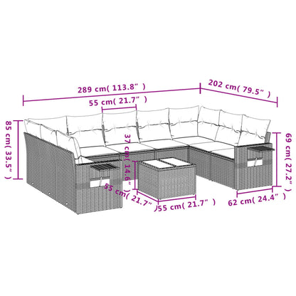 10-tlg. Garten-Sofagarnitur mit Kissen Schwarz Poly Rattan - Pazzar.ch