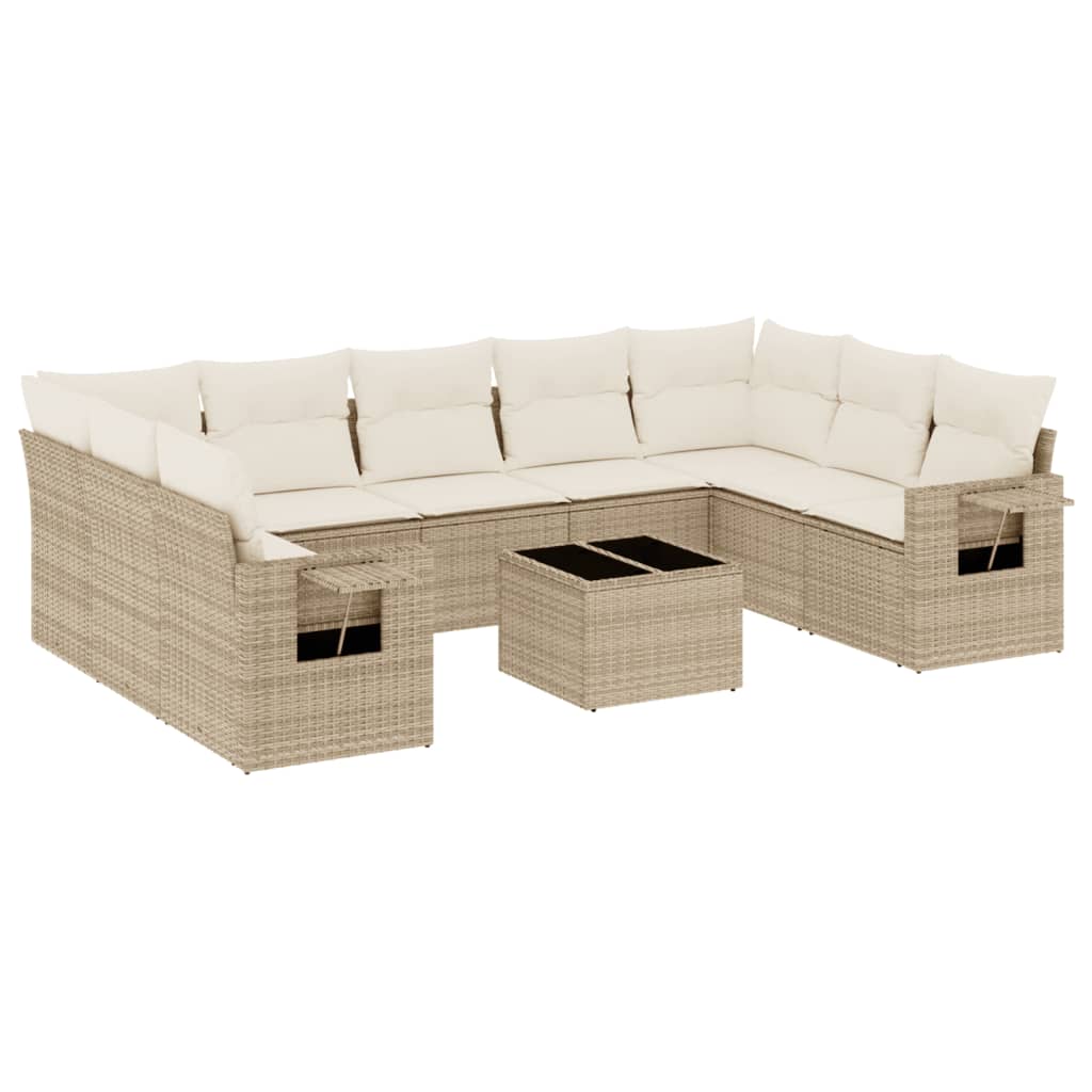 10-tlg. Garten-Sofagarnitur mit Kissen Beige Poly Rattan - Pazzar.ch