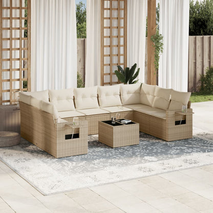 10-tlg. Garten-Sofagarnitur mit Kissen Beige Poly Rattan - Pazzar.ch