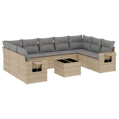 10-tlg. Garten-Sofagarnitur mit Kissen Beige Poly Rattan - Pazzar.ch