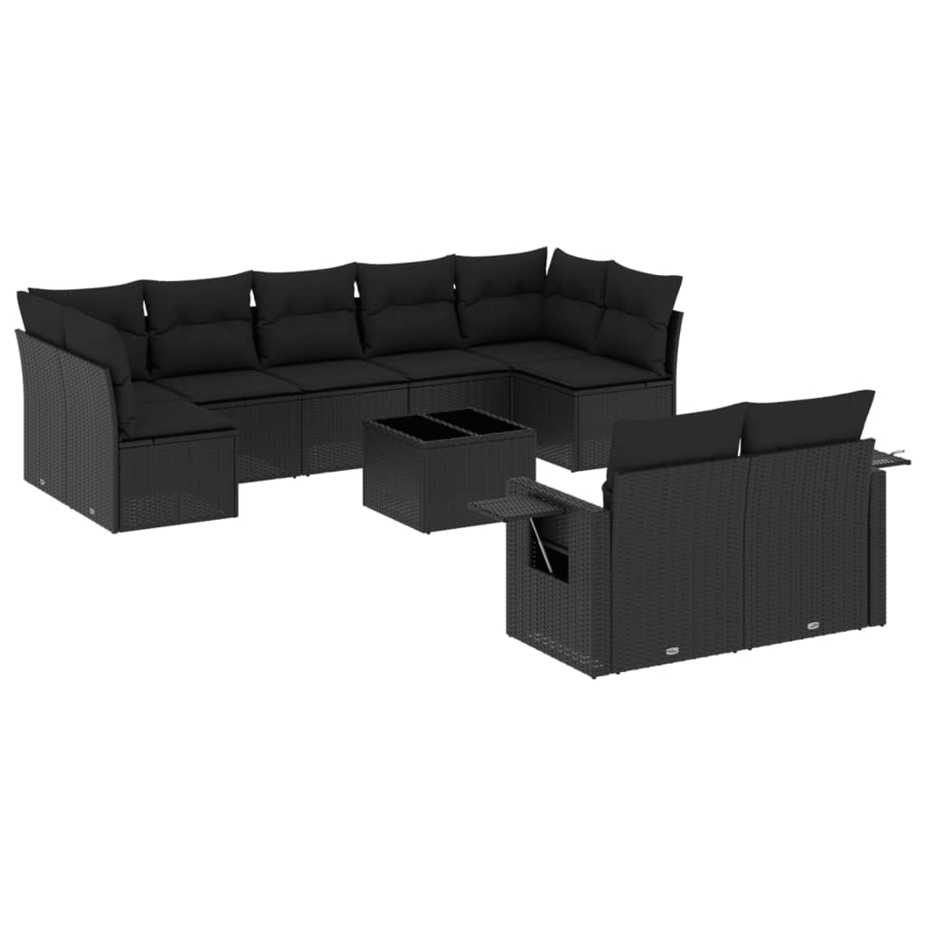 10-tlg. Garten-Sofagarnitur mit Kissen Schwarz Poly Rattan - Pazzar.ch