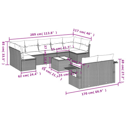 10-tlg. Garten-Sofagarnitur mit Kissen Schwarz Poly Rattan - Pazzar.ch