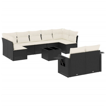 10-tlg. Garten-Sofagarnitur mit Kissen Schwarz Poly Rattan - Pazzar.ch