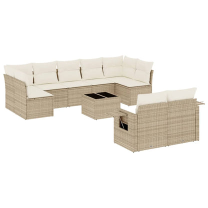 10-tlg. Garten-Sofagarnitur mit Kissen Beige Poly Rattan - Pazzar.ch