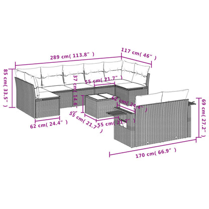 10-tlg. Garten-Sofagarnitur mit Kissen Beige Poly Rattan - Pazzar.ch