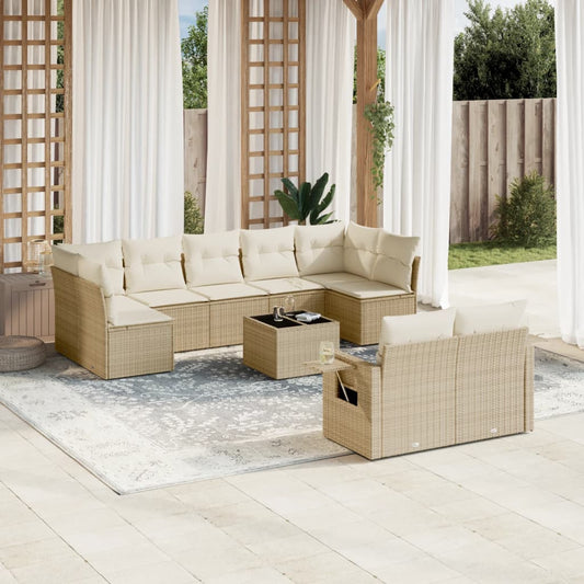 10-tlg. Garten-Sofagarnitur mit Kissen Beige Poly Rattan - Pazzar.ch