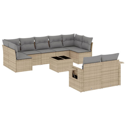 10-tlg. Garten-Sofagarnitur mit Kissen Beige Poly Rattan - Pazzar.ch