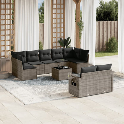 10-tlg. Garten-Sofagarnitur mit Kissen Grau Poly Rattan - Pazzar.ch