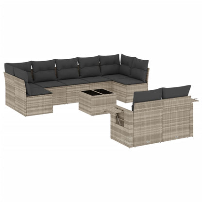 10-tlg. Garten-Sofagarnitur mit Kissen Hellgrau Poly Rattan - Pazzar.ch