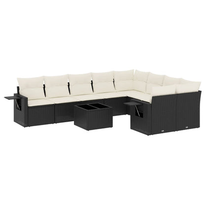 10-tlg. Garten-Sofagarnitur mit Kissen Schwarz Poly Rattan - Pazzar.ch