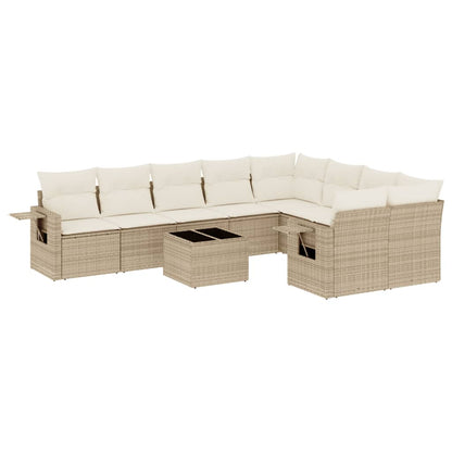 10-tlg. Garten-Sofagarnitur mit Kissen Beige Poly Rattan - Pazzar.ch