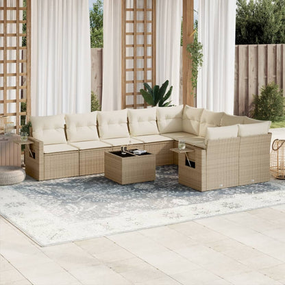 10-tlg. Garten-Sofagarnitur mit Kissen Beige Poly Rattan - Pazzar.ch