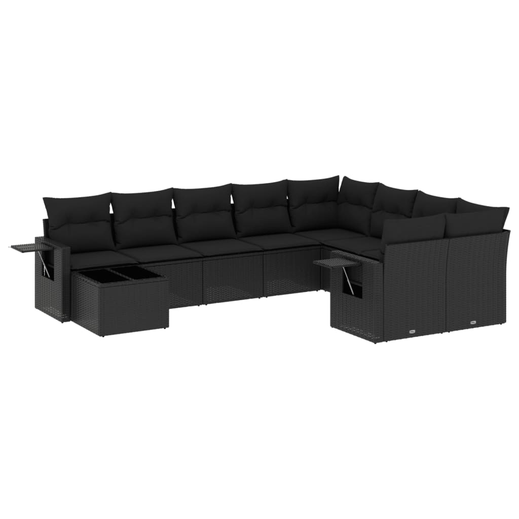 10-tlg. Garten-Sofagarnitur mit Kissen Schwarz Poly Rattan - Pazzar.ch