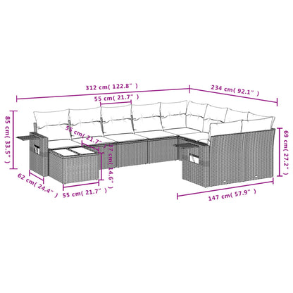 10-tlg. Garten-Sofagarnitur mit Kissen Schwarz Poly Rattan - Pazzar.ch