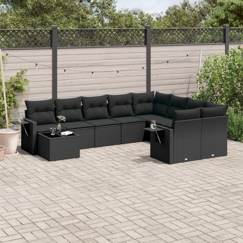 10-tlg. Garten-Sofagarnitur mit Kissen Schwarz Poly Rattan - Pazzar.ch