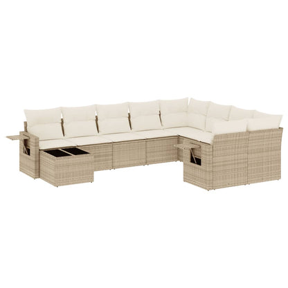 10-tlg. Garten-Sofagarnitur mit Kissen Beige Poly Rattan - Pazzar.ch