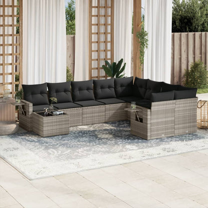 10-tlg. Garten-Sofagarnitur mit Kissen Hellgrau Poly Rattan - Pazzar.ch