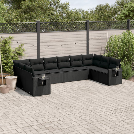 10-tlg. Garten-Sofagarnitur mit Kissen Schwarz Poly Rattan - Pazzar.ch