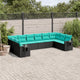 10-teiliges Gartensofa-Set mit Kissen, schwarzes Polyrattan