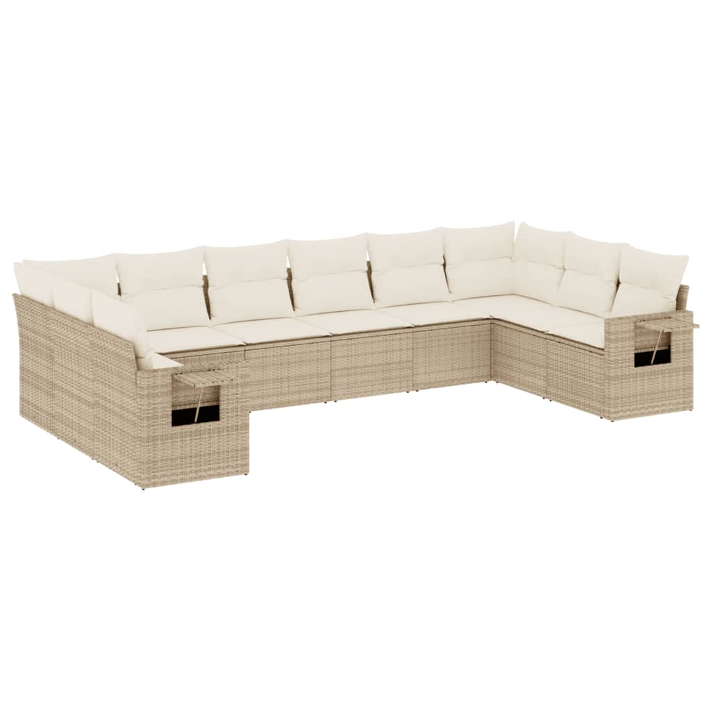 10-tlg. Garten-Sofagarnitur mit Kissen Beige Poly Rattan - Pazzar.ch