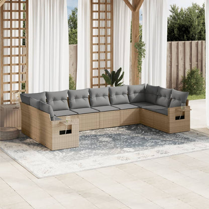 10-tlg. Garten-Sofagarnitur mit Kissen Beige Poly Rattan - Pazzar.ch