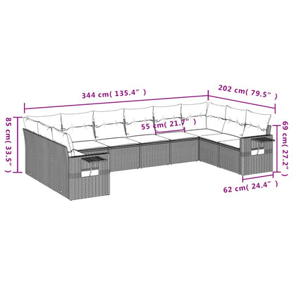 10-teiliges Gartensofa-Set mit Kissen, grau, Polyrattan