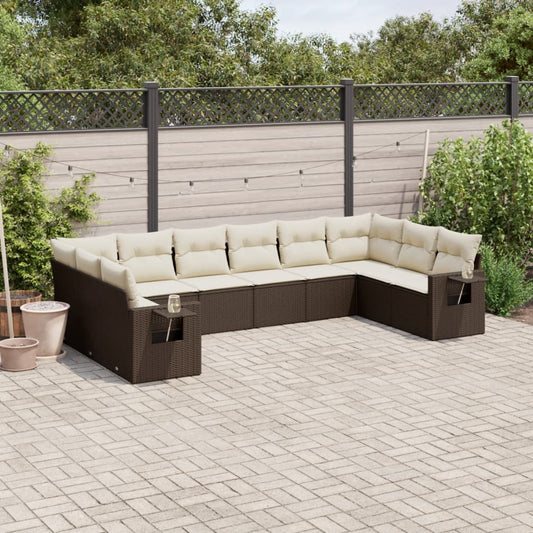 10-tlg. Garten-Sofagarnitur mit Kissen Braun Poly Rattan - Pazzar.ch