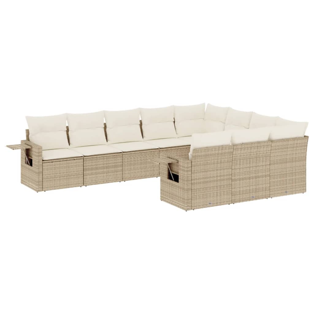 10-tlg. Garten-Sofagarnitur mit Kissen Beige Poly Rattan - Pazzar.ch