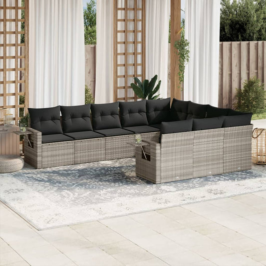 10-tlg. Garten-Sofagarnitur mit Kissen Hellgrau Poly Rattan - Pazzar.ch