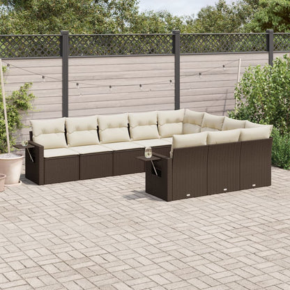 10-tlg. Garten-Sofagarnitur mit Kissen Braun Poly Rattan - Pazzar.ch