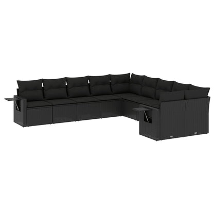 10-tlg. Garten-Sofagarnitur mit Kissen Schwarz Poly Rattan - Pazzar.ch