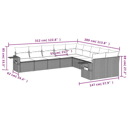 10-tlg. Garten-Sofagarnitur mit Kissen Schwarz Poly Rattan - Pazzar.ch