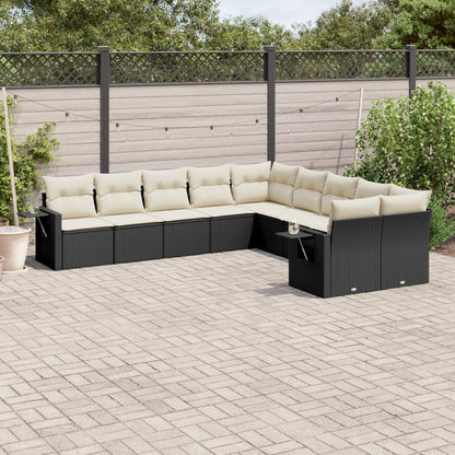 10-tlg. Garten-Sofagarnitur mit Kissen Schwarz Poly Rattan - Pazzar.ch