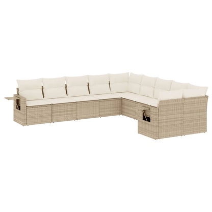 10-tlg. Garten-Sofagarnitur mit Kissen Beige Poly Rattan - Pazzar.ch