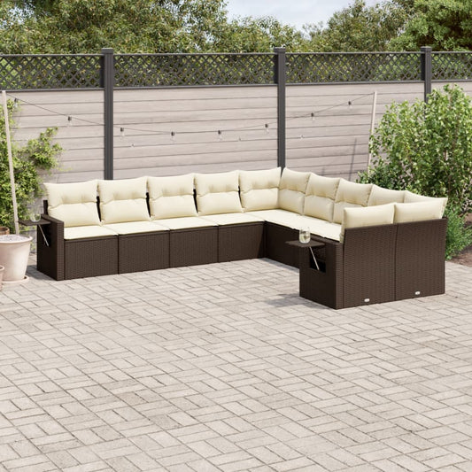 10-tlg. Garten-Sofagarnitur mit Kissen Braun Poly Rattan - Pazzar.ch