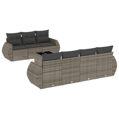 8-tlg. Garten-Sofagarnitur mit Kissen Grau Poly Rattan - Pazzar.ch