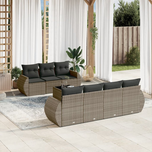 8-tlg. Garten-Sofagarnitur mit Kissen Grau Poly Rattan - Pazzar.ch