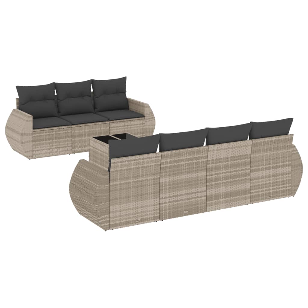 8-tlg. Garten-Sofagarnitur mit Kissen Hellgrau Poly Rattan - Pazzar.ch
