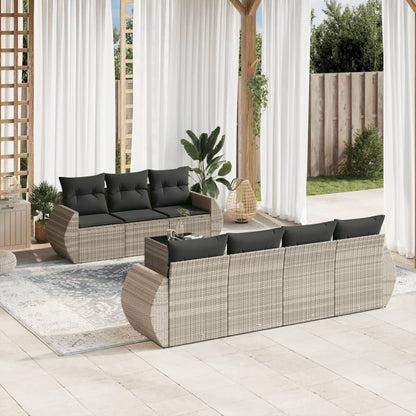 8-tlg. Garten-Sofagarnitur mit Kissen Hellgrau Poly Rattan - Pazzar.ch