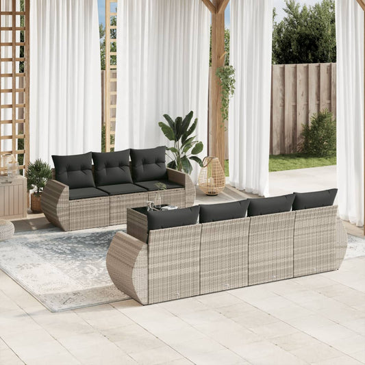 8-tlg. Garten-Sofagarnitur mit Kissen Hellgrau Poly Rattan - Pazzar.ch