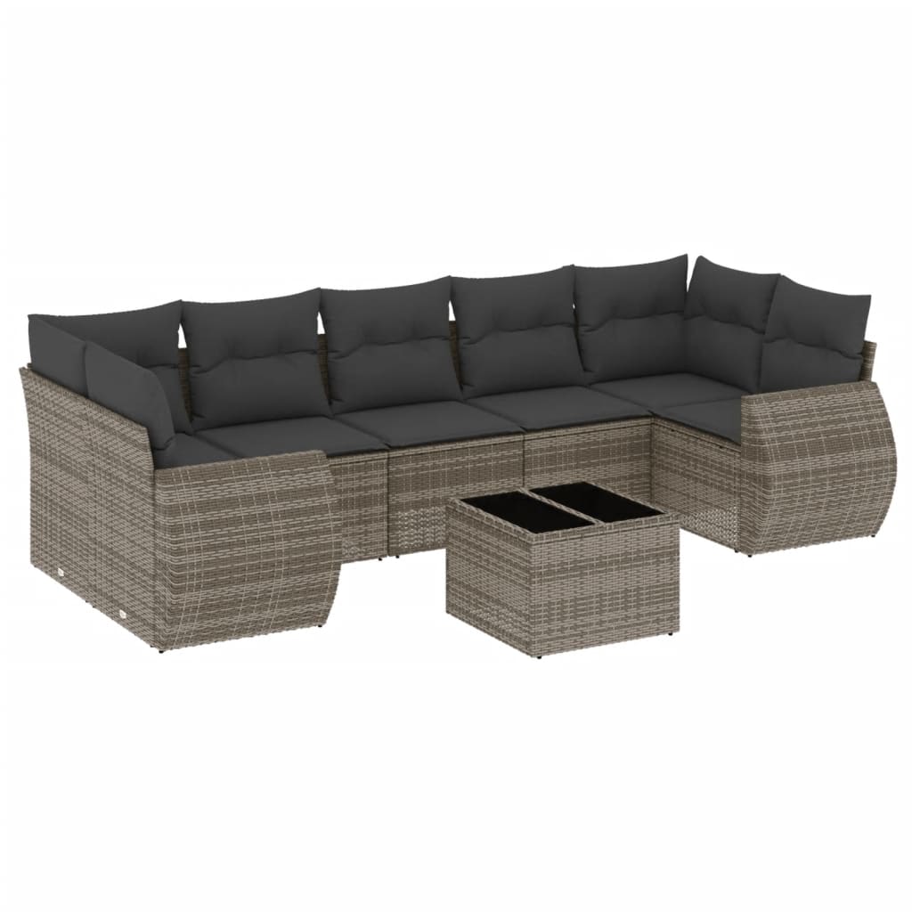8-tlg. Garten-Sofagarnitur mit Kissen Grau Poly Rattan - Pazzar.ch