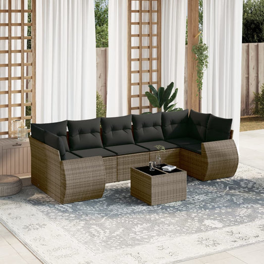 8-tlg. Garten-Sofagarnitur mit Kissen Grau Poly Rattan - Pazzar.ch