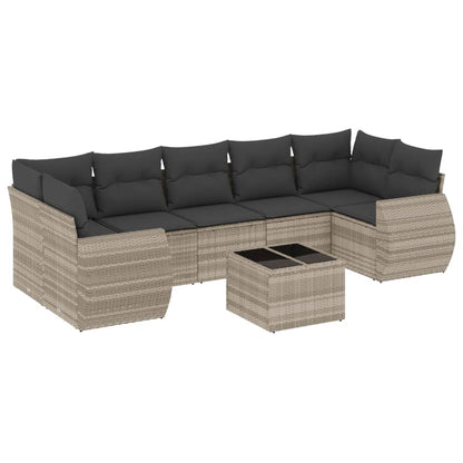 8-tlg. Garten-Sofagarnitur mit Kissen Hellgrau Poly Rattan - Pazzar.ch